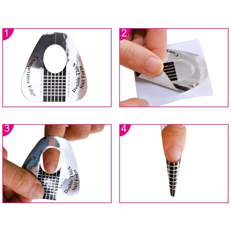 VNC 200Pcs Pcs Long Nail Forms Extension Set Silver Nail