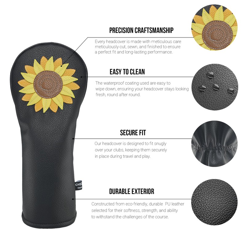 Sunflower Golf Club Covers Headcovers PU Leather Animal Bird Plant