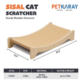 PETKARAY Sisal Cat Scratching Board, Curved Sisal Cat Scratcher, Large Indoor Kitty Scratch Pad, Heavy Duty Arc Lounge Bed for Kitten
