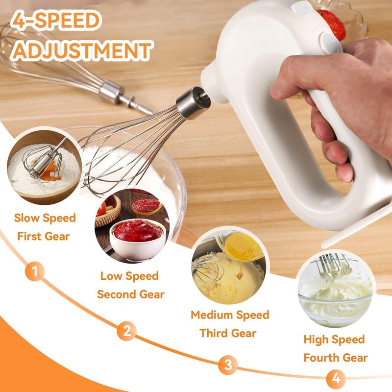 Cordless Hand Mixer, Handheld Egg Beater Electric Handheld 4 Speed