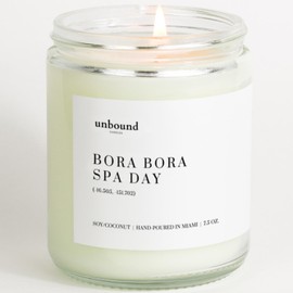 Unbound Candles Bora Bora Spa Day Scented Candle | 7.5oz Coconut Soy Candle | Handmade in USA | 50 Hour Burn Time | Spa Candle | Travel Based Candle