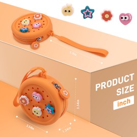 Elecbae Coin Purse with Charms, Zip Silicone Round Carrying Pouch (Orange)