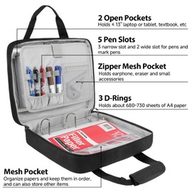 Zipper Binder 3 Ring with Shoulder Strap, 700 Sheets Capacity 3 Inch Binder with Zipper Fits 13 Inch Laptop for School and Office, Black