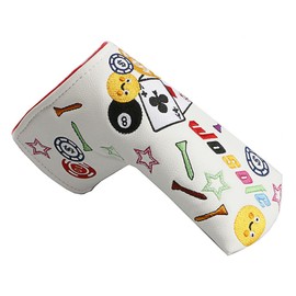Golf Headcover Putter Cover Fits Scotty Cameron Odyssey Magnetic Closure Pin Type Cute Playing Cards Poker Embroidery (White)