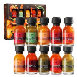 Master Hot Sauce Collection Sampler Set, Gourmet Flavors Include Habanero, Scotch Bonnet, Jalapeno, Sriracha, Louisiana Style, Cayenne, Red & Green Chili and More, Variety Pack Gifts, Gift Set of 10
