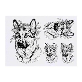 4 x 'German Shepherd with Floral Crown ' Temporary Tattoos - Water Resistant, Skin-Safe, Non-Toxic Transfers, Mixed Sizes (TO00073280)