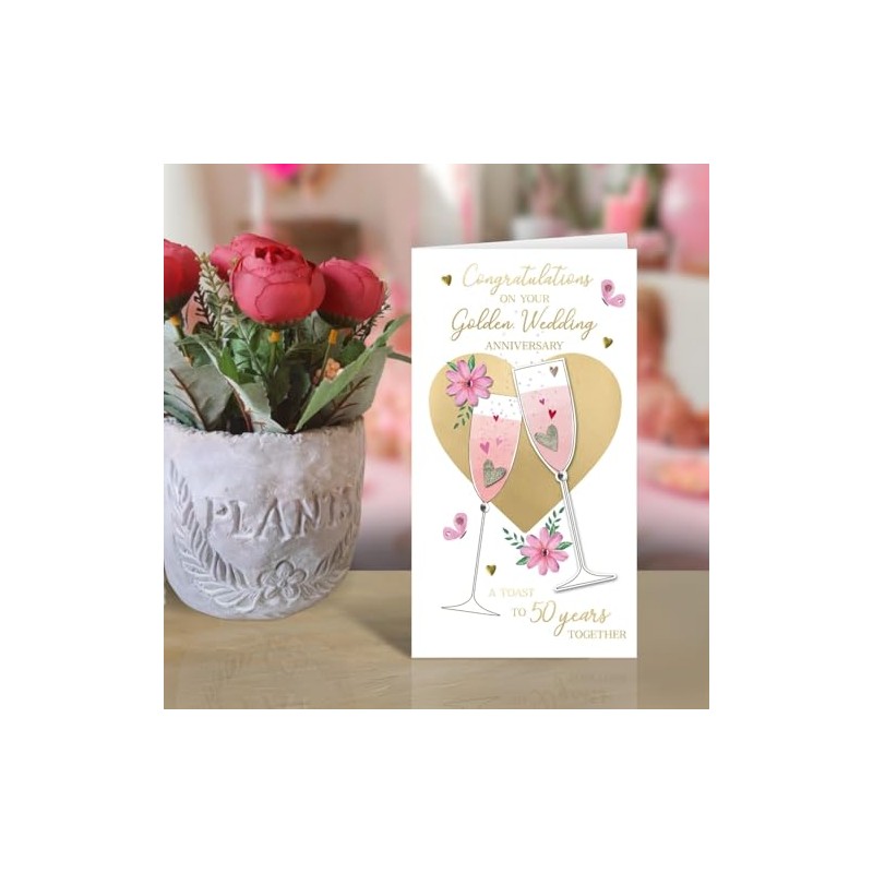 On Your Golden 50th Wedding Anniversary Card Embellished Champagne Greeting