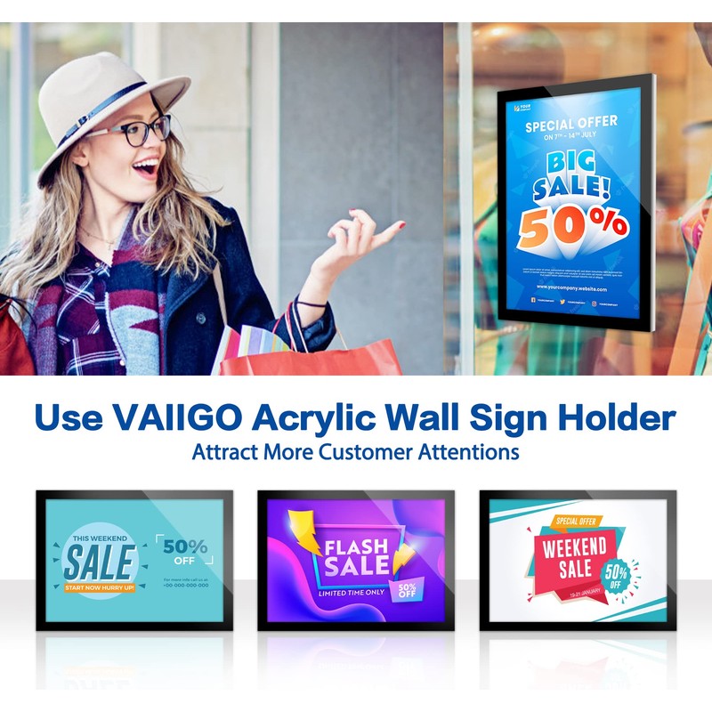 VAIIGO Acrylic Sign Holder 8.5x11 Wall Mount - 5 Pack