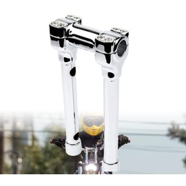TIGERSGATE Chrome 1.25 inch Diameter Investment-cast steel Risers 10 inch Rise One-Piece Handlebar Top Clamp Kit for Harley Dyna Softail Sportster