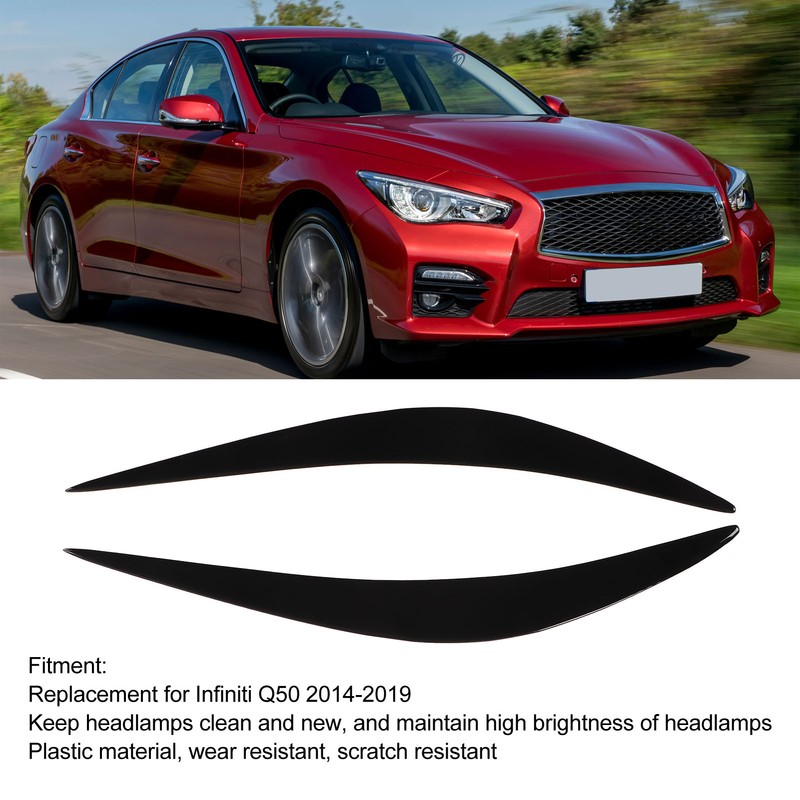 2pcs Headlight Eyebrow Glossy Black Abrasion Resistance Replacement for Infiniti