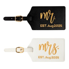 Mr and Mrs Est Luggage Tag, Embroidered Mr Mrs Luggage Tag with Est Date, Honeymoon Suitcase Accessories, Wedding Gift for Couples, Bridal Shower Present (Est. Aug 2025)