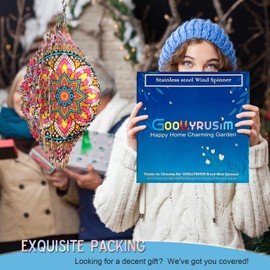 Goolyrusim Wind Spinners Mandala Blossom 3D Kinetic Wind Spinner Laser Cut Metal Art Hanging Wind Sculpture Mandala Garden Decoration Yard Art Ornament Decor for Outdoor Indoor 12 Inch Large