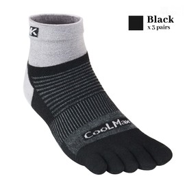 KWUKOTY COOLMAX CORE Cushioned Running Toe Socks | Men’s 4-7, Women’s 5-8 | 3 Pairs Black