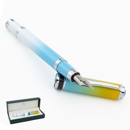 Monteverde USA Innova Ombre Fusion Bliss (Gold/Blue/White Gradient Finish) Fountain Pen - Broad Nib, Refillable, Gift Case, Luxury Pen