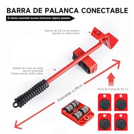 Muebles Pesados Herramienta para Mover, Juego de 6 Herramienta de elevación de Muebles, Mueve Muebles Pesados con 4 Ruedas para Sofás, Gabinete, Refri