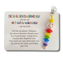 Gl√ºcksw√ºrmchen, Sorgenw√ºrmchen handmade, Ranzenbaumler, Sorgenwurm, Worry worm, Mutmacher, Gl√ºcksbringer, Holz, Farbwahl (Bunt)