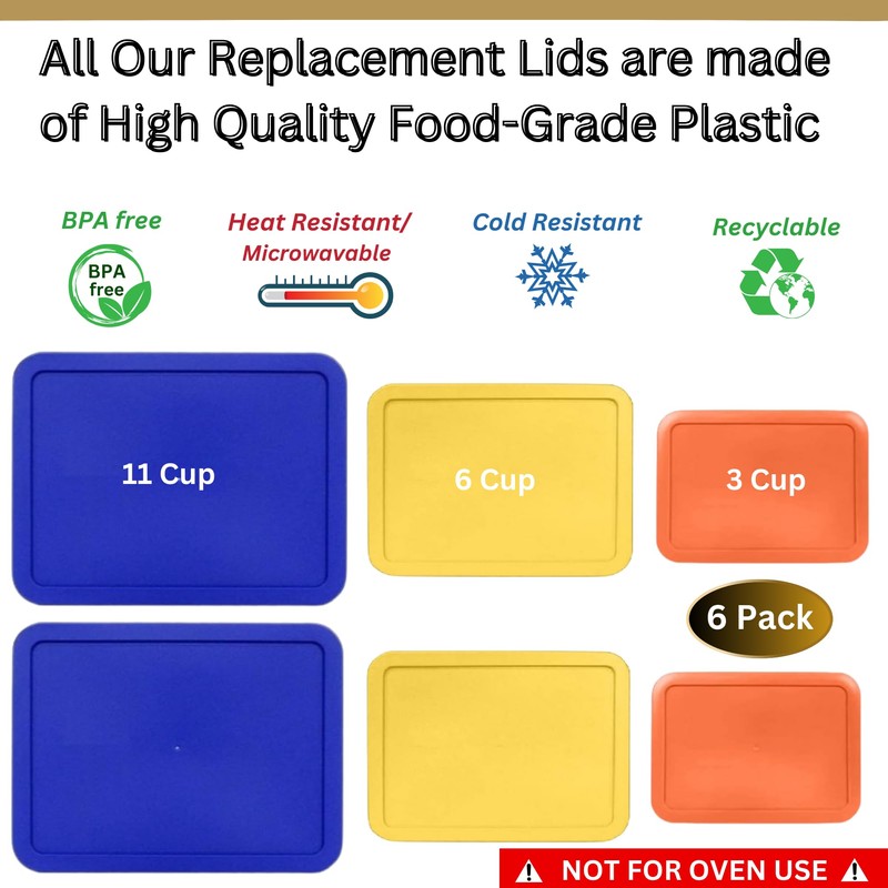 3, 6, 11 Cup Rectangle Replacement Lids/Covers for Pyrex, Anchor