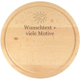 Round Wooden Board with Engraving, Name + Motif, Chopping Board with Juice Groove, Meat Plate, Ham Plate, Cheese Board, Vesper Board