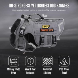 No Pull Dog Harness - Tactical Breathable Mesh Vest for Walking, Hiking, Training - Service Pet Vest for Medium Dogs, Grey