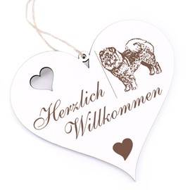 Herzlich Willkommen Sign, Chow Chow, Decorative Heart, Wooden Welcome Sign, Door Sign, Door Decoration
