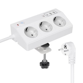 STGAROT Tischsteckdose mit USB C PD 20W, 4000W/16A Steckdosenleiste Schreibtisch, STGAROT 3 Fach Mehrfachsteckdose 4 USB mit Schalter 3M Kabel, ??berspannungsschutz Steckdose Tisch f??r Zuhause B??ro, Wei?