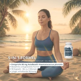 Astaxanthin High Dose Astanova - 80mg AstaBead (4mg Pure Astaxanthin) - With BioPerine, Zinc Albion Traacs, Vitamin D3 & E, Selenium - Antioxidant, Skin, Eyes, Immune System