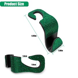 OSIFIT 2PCS Car Seat Hooks, Bling Car Rhinestone Headrest Hooks, Universal Bling Car Interior Accessories, for Handbag, Clothes, Purse, Water Bottle (Green)