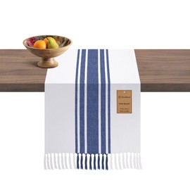 DineNest Table Runner 100% Cotton 14x72 Inch - Soft Durable Washable, for Parties Holidays Weddings Kitchen and Everyday Use - 72 Inches Long Farmhouse Rustic Table Runner Blue
