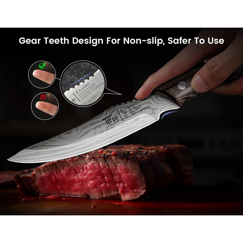 SYOKAMI Steak Knives Set of 6 with Drawer Organizer, 4.8