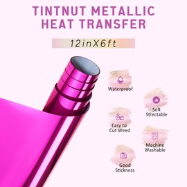 Tintnut Magenta Metallic HTV Vinyl Roll- 12" x 6ft Heat Transfer Vinyl Foil Holographic Iron On Vinyl for T-Shirts DIY Compatible with Cricut or Silhoutte Cameo