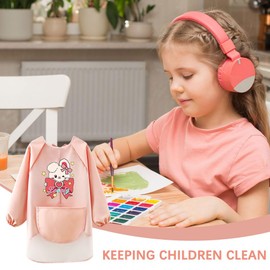 LdawyDE Painting Apron Children for Age 6-10 Years Painting Coat School 1st Grade Painting Coat Children Waterproof Protection Against Stains Craft Apron Children with Sleeves & Pockets, Easy