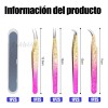 Kit 4pzs Pinzas Para Pestañas Version Oro Rosa Mink Volumen