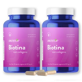 Liv Nutrition Biotina Colágeno 400 Cápsulas Veganas Gluten Azúcar Pack Frascos Tapa Seguridad Suplemento Alimenticio 100 Natural Meses Rendimiento