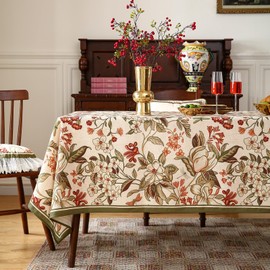 ISAENNE French Tablecloth for Rectangular Tables,Linen Table Cloth with Colorful Flowers Pattern,Heavy Durable Table Cover for Dining Thanksgiving Kitchen Decor Party Banquet Christmas,55"*71"