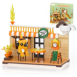 This is Fine Dog Building Blocks Set, Funny Meme Character Coffee Fire Cartoon Dog Building Kit for Desk Decor, Comics Birthday Christmas White Elephant Gifts for Adults Boys Girls