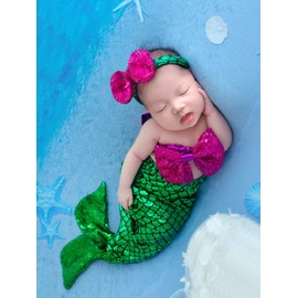 Holibeat Newborn Girl Mermaid Photography Props Baby Girl Photoshoot Outfits (green-purple)