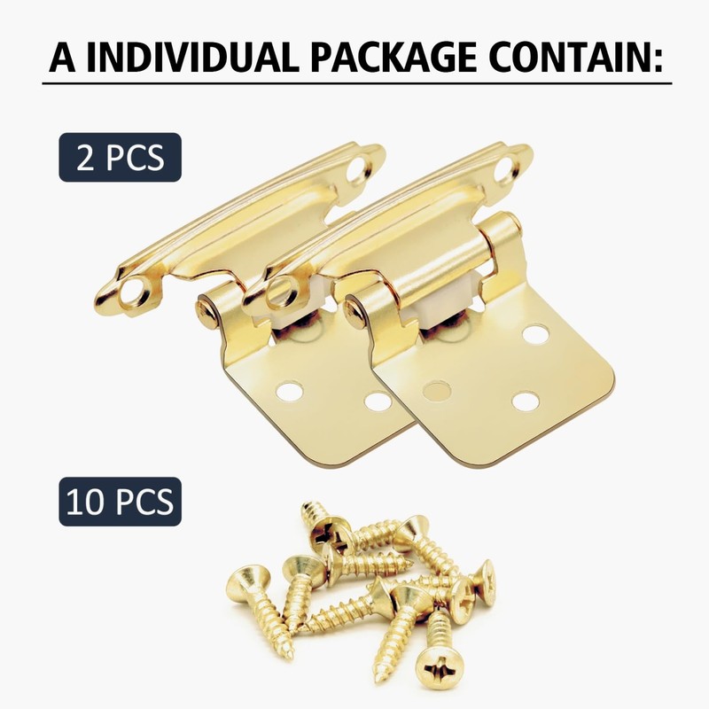 Gold Kitchen Cabinet Hinges 1/2" Overlay, 50 Pack (25 Pairs)