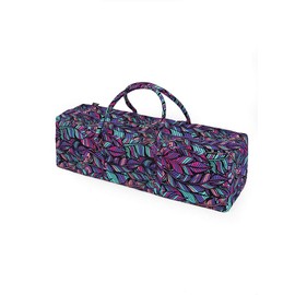Yoga Studio Designed Yoga Kit Bag – Purple Feather, 71cm x 23cm x 18cm, Embroidered Lotus Cotton Yoga Bag with External Storage Pockets