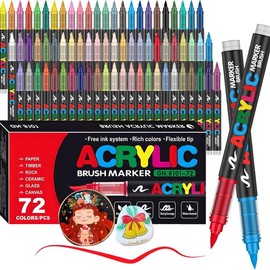 Acrylic Paint Marker Set, 12/24/36/72/120/168 pcs Soft Brush Tip Paint Pens Markers for Rock Painting, DIY Craft Making, Back To School Supplies - Pack Sizes: 72 Pieces