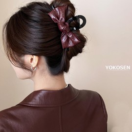 Yokosen Hair Clip, Large, Ribbon, Hair Clip, Secure, Barrette, Hair Claw, Banana Clip, Adults, Stylish, Hair Accessory, Hair Arrangement, Women's Fashion Accessory, Hair Clip, Red