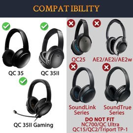 SOULWIT Almohadilla para los Oídos + Diadema + Cubierta Protectora de Silicona, Kit de Repuesto para Bose QuietComfort 35 QC35, QC35 II Over-Ear Auriculares - Plata