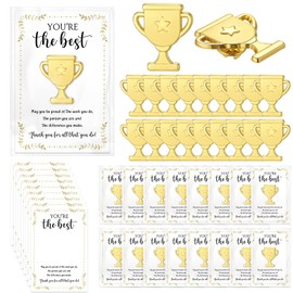 Juinte 60 Sets Employee Appreciation Gifts Bulk Trophy Pins with Thank You Cards Organza Bags Inspirational Appreciation Recognition Gift for Team Staff Volunteer Student Teacher Nurse (Star)