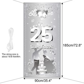 DPKOW Silver Wedding Door Banner for 25th Wedding Anniversary Decoration, 25th Wedding Anniversary Banner for Silver Wedding Door Wall Decoration, Silver Wedding Background Garden Table Decoration,