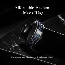 King Will 8mm Mens Wedding Band Black Plated Titanium Ring for Men Blue Carbon Fiber Inlay Rings Couple Ring Size 7-14丨Gentleman Collection 11