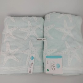Caro Home 4pc CARO Home (2) Bath & (2) Hand Towels Light Blue Starfish Reversible Coastal