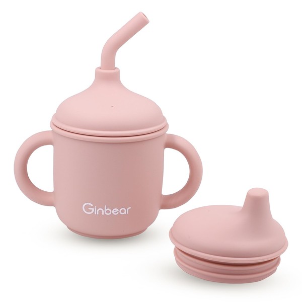 Ginbear 2-in-1 Sip-N-Straw Cup for Baby Girl, Spill Proof Toddler