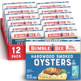 Bumble Bee Canned Hardwood Smoked Oysters, 3.75 oz Cans (Pack of 12) - Ready to Eat - 18g Protein per Serving - Gluten Free