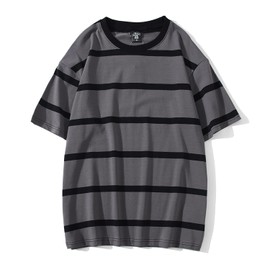 Emo Short Sleeve Oversized T Shirts for Women Men Crewneck Color Block Stripe Tops Grunge Aesthetic Goblincore Clothes (Gray,M)