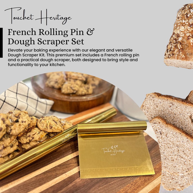 French Rolling Pin and Dough Scraper Set | Gold Bench