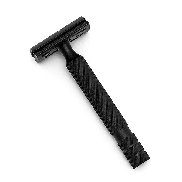 New Double Edge Safety Razor Satin Black Finish Longer Heavier Package Include 10 Stainless Steel Blades and a Leather Pouch